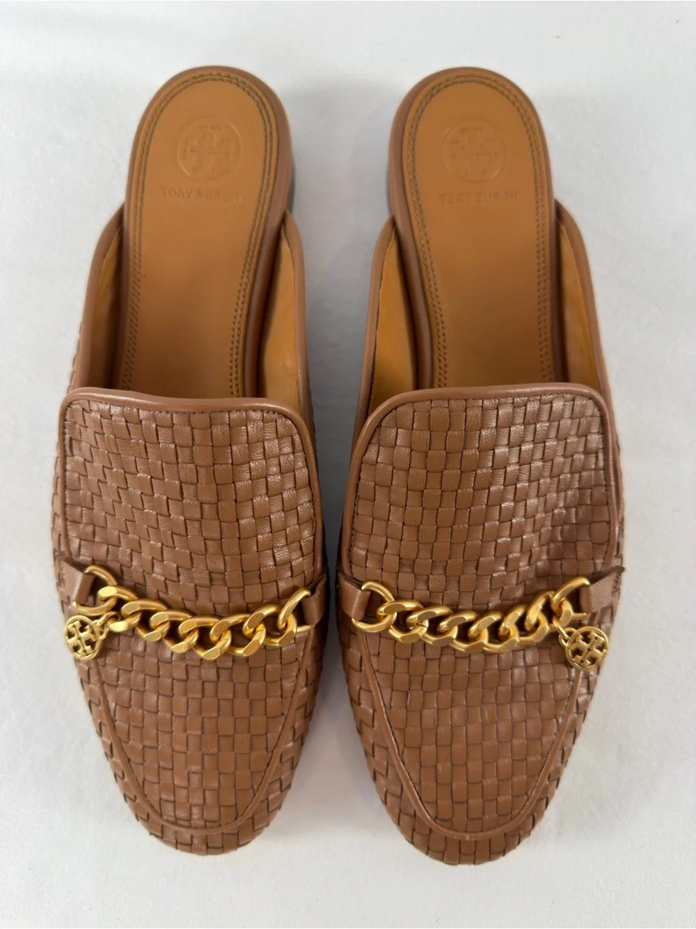 Tory Burch Benton Woven Mules in Moose Brown Size 10